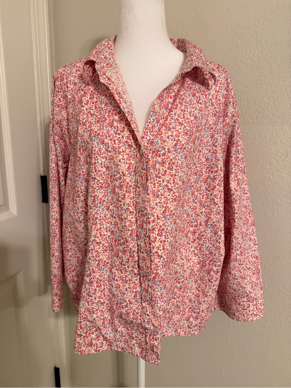 L.L. Bean Pink Floral Long-Sleeve Button-Down Shirt
